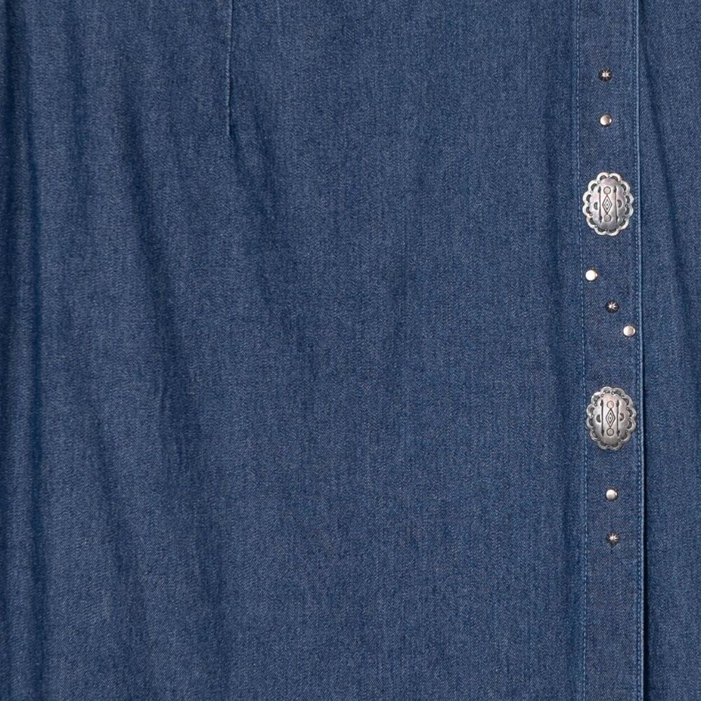 River Ridge VTG Denim Maxi Skirt 10 Womens Western Silver Button Elastic Waist - Picture 3 of 6